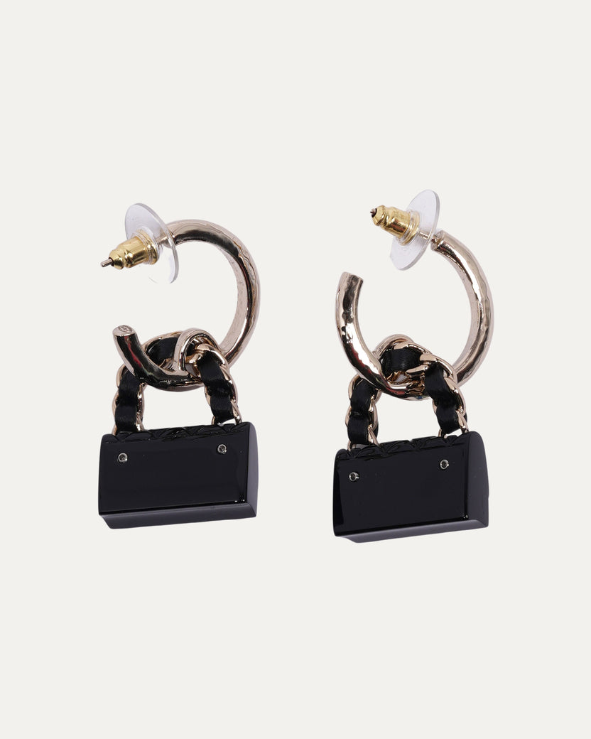 Resin and Leather Purse Hoop Drop Earrings