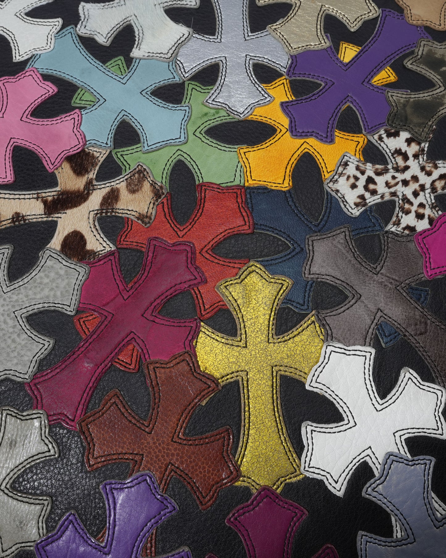 Leather Multicolor Cross Patch Stool