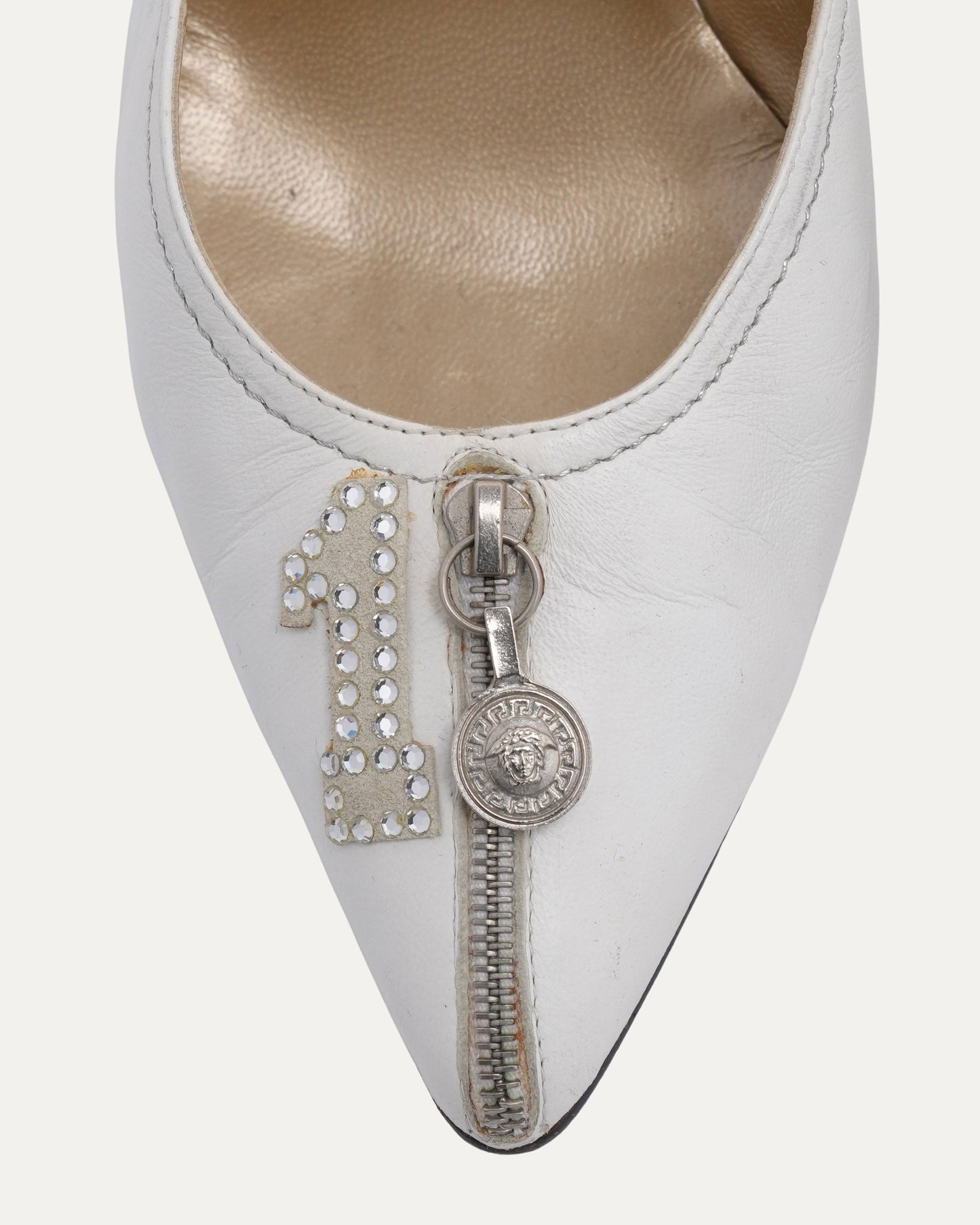 Rhinestone Embellished Zip Heels