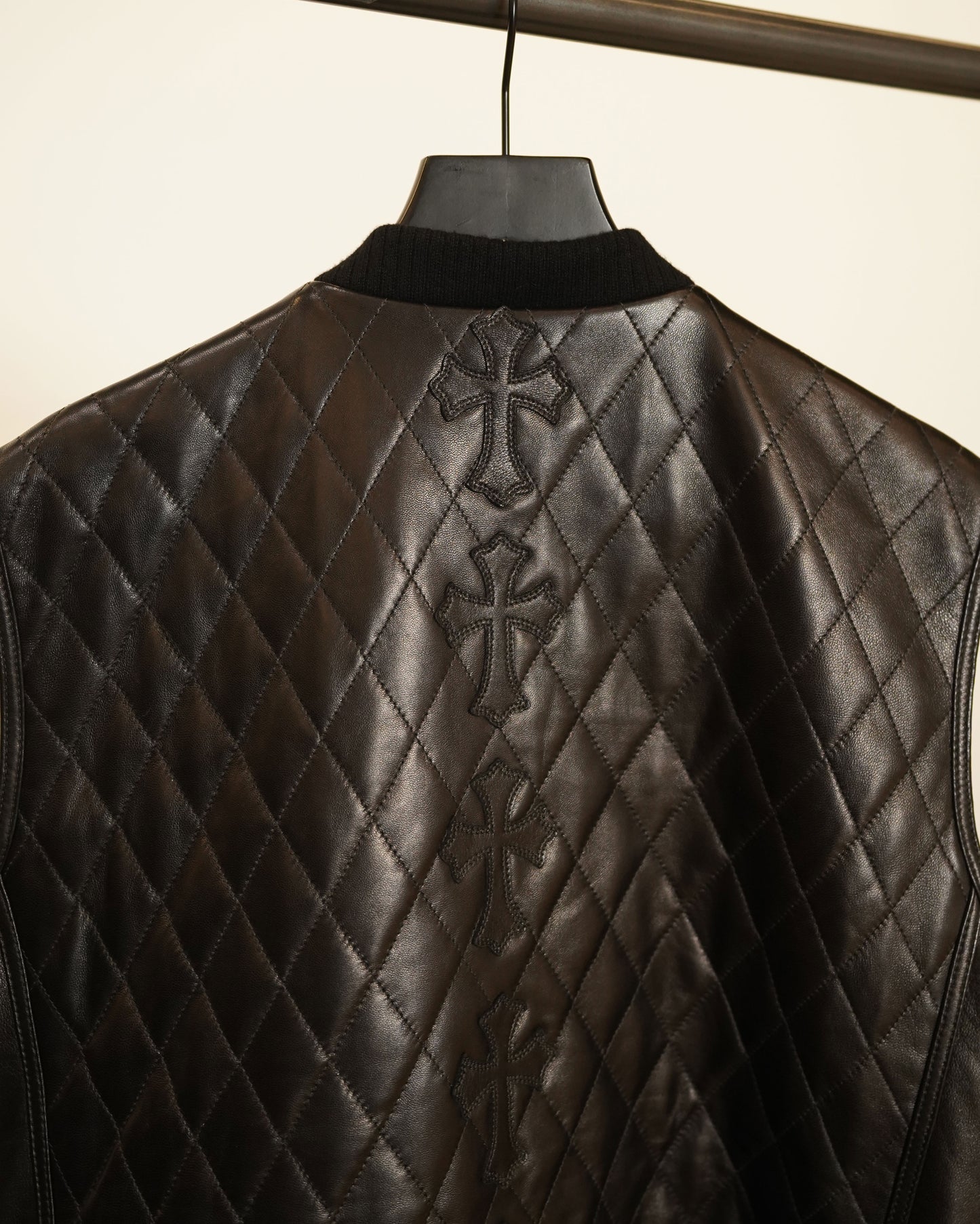 Quilted Leather Cross Patch Vest