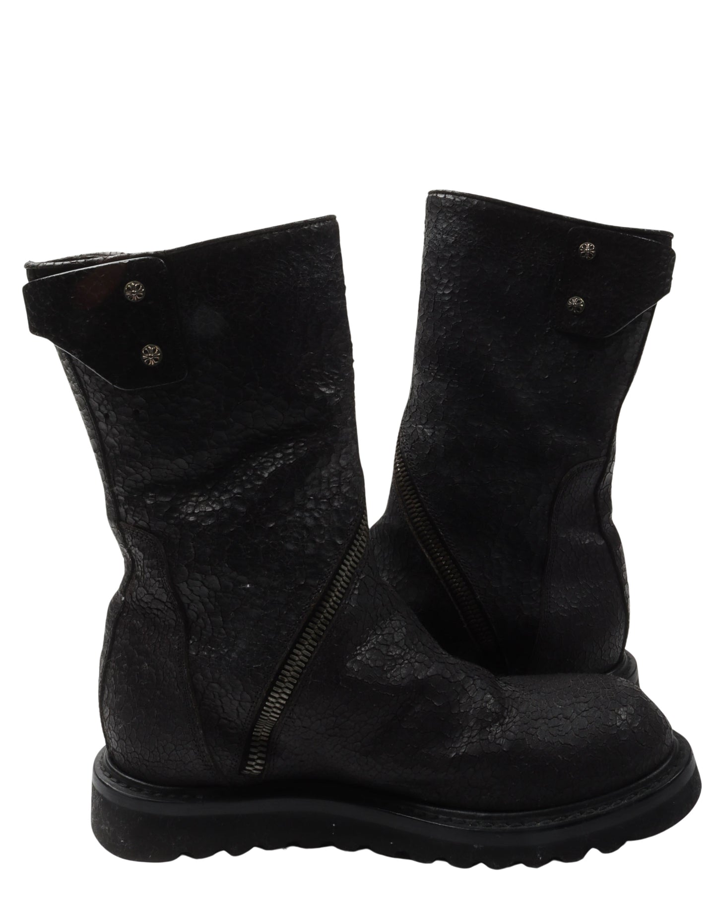 Rick Owens Blistered Leather Spiral Zip Creeper Boots