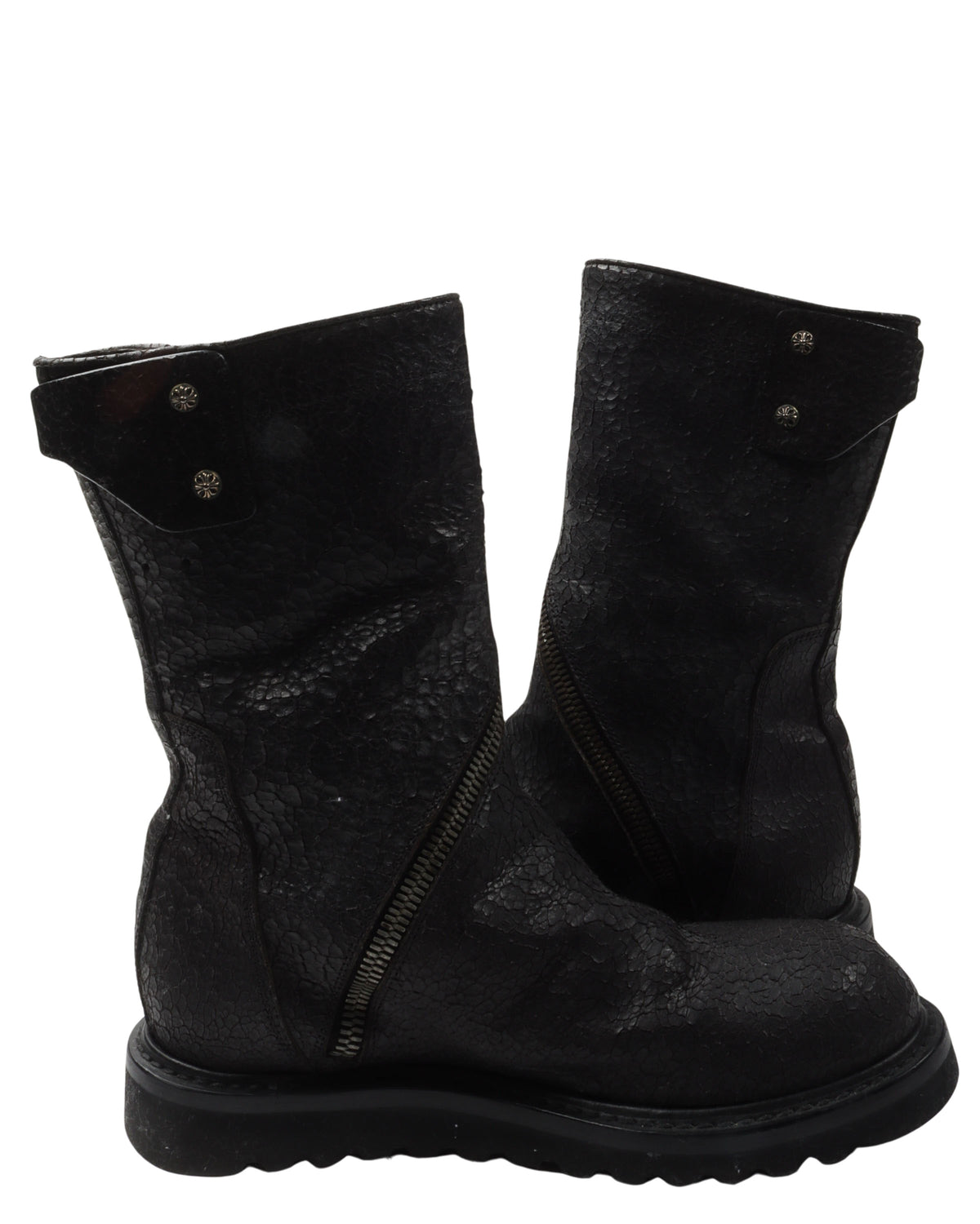 Rick Owens Blistered Leather Spiral Zip Creeper Boots
