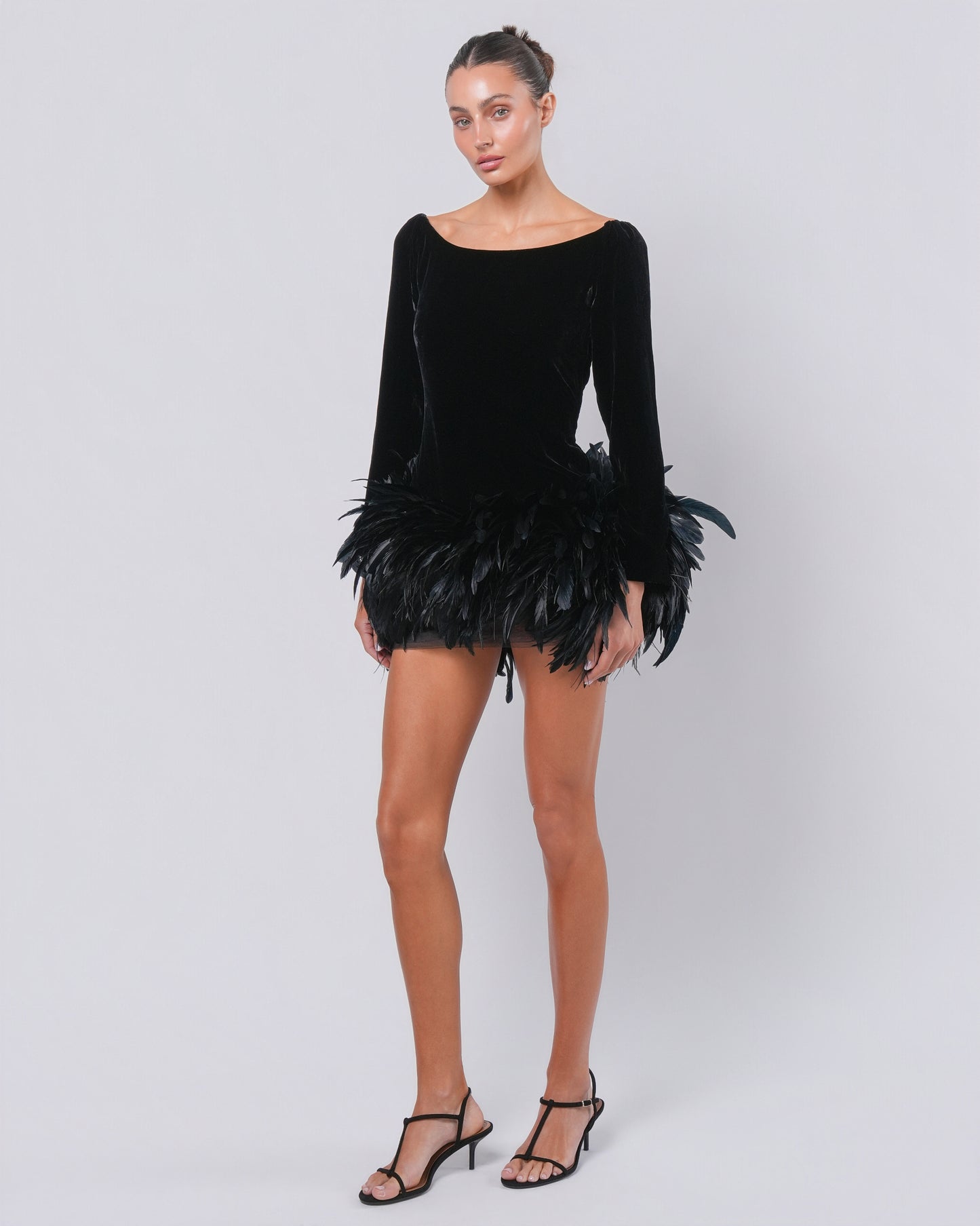 Rive Gauche FW 1988 Velvet and Feather Mini Dress