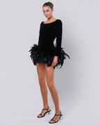 Rive Gauche FW 1988 Velvet and Feather Mini Dress