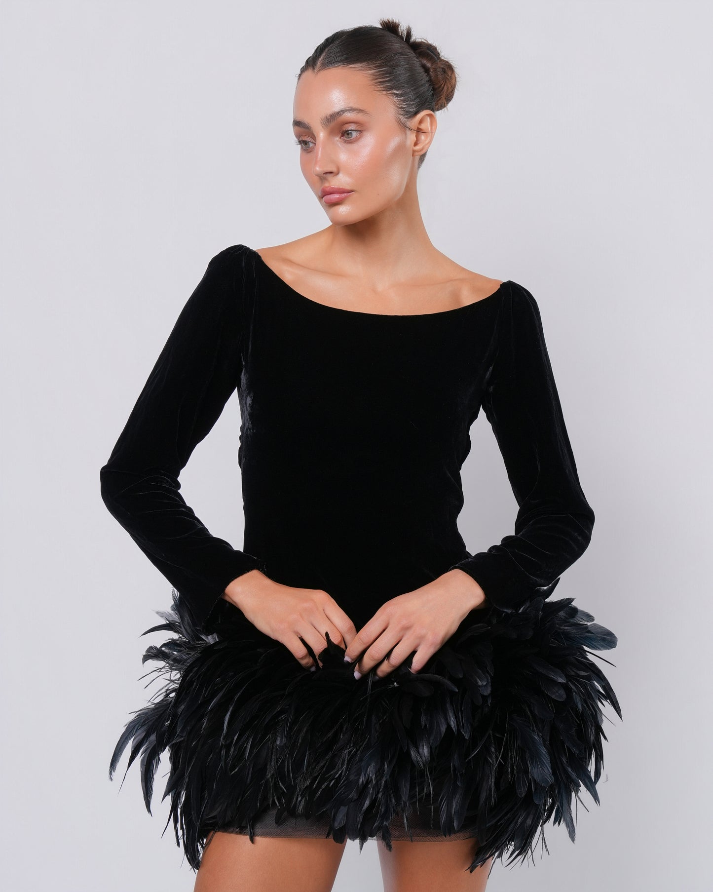 Rive Gauche FW 1988 Velvet and Feather Mini Dress