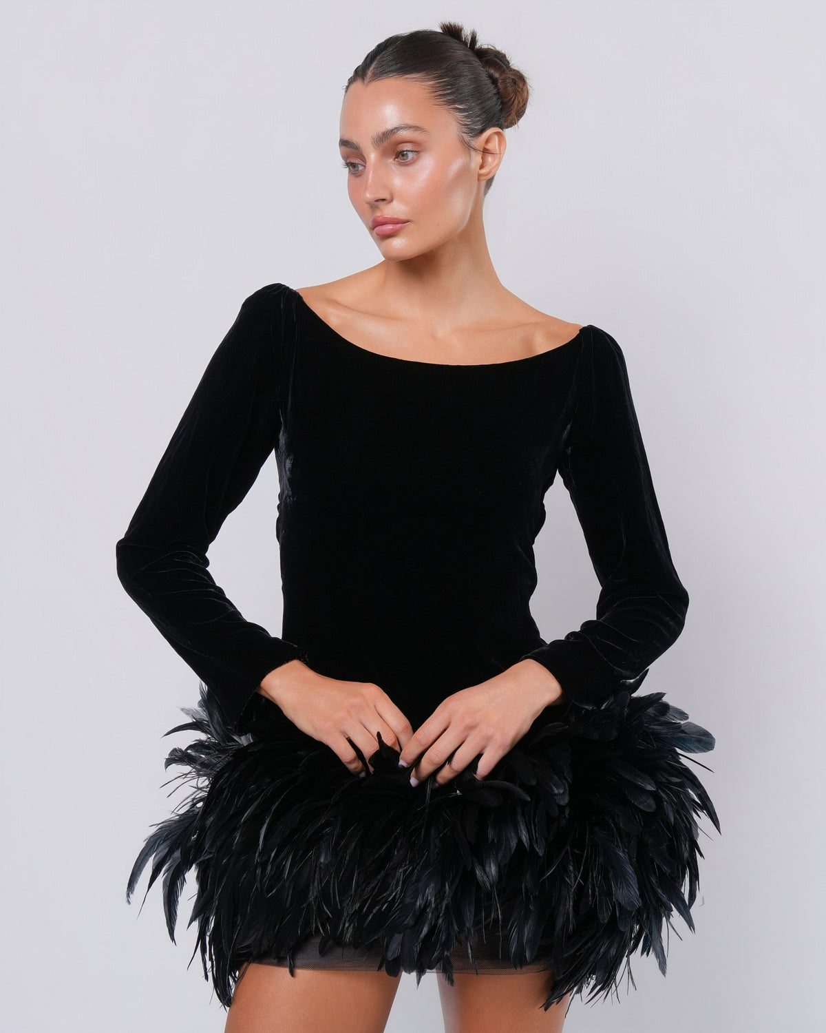 Rive Gauche FW 1988 Velvet and Feather Mini Dress