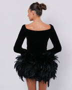 Rive Gauche FW 1988 Velvet and Feather Mini Dress
