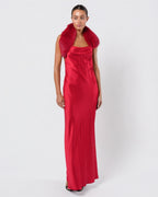 Backless Fur Embellished Silk Gown