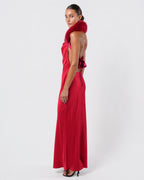 Backless Fur Embellished Silk Gown