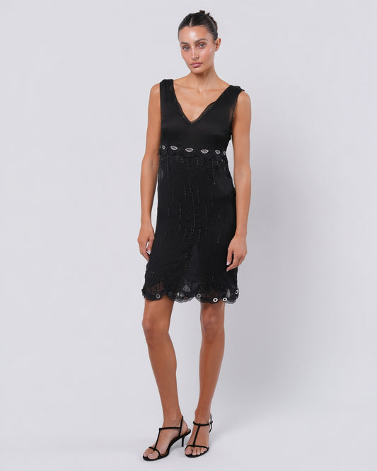 SS 2000 Silk Embroidered Dress with Lip Motif