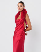 Backless Fur Embellished Silk Gown