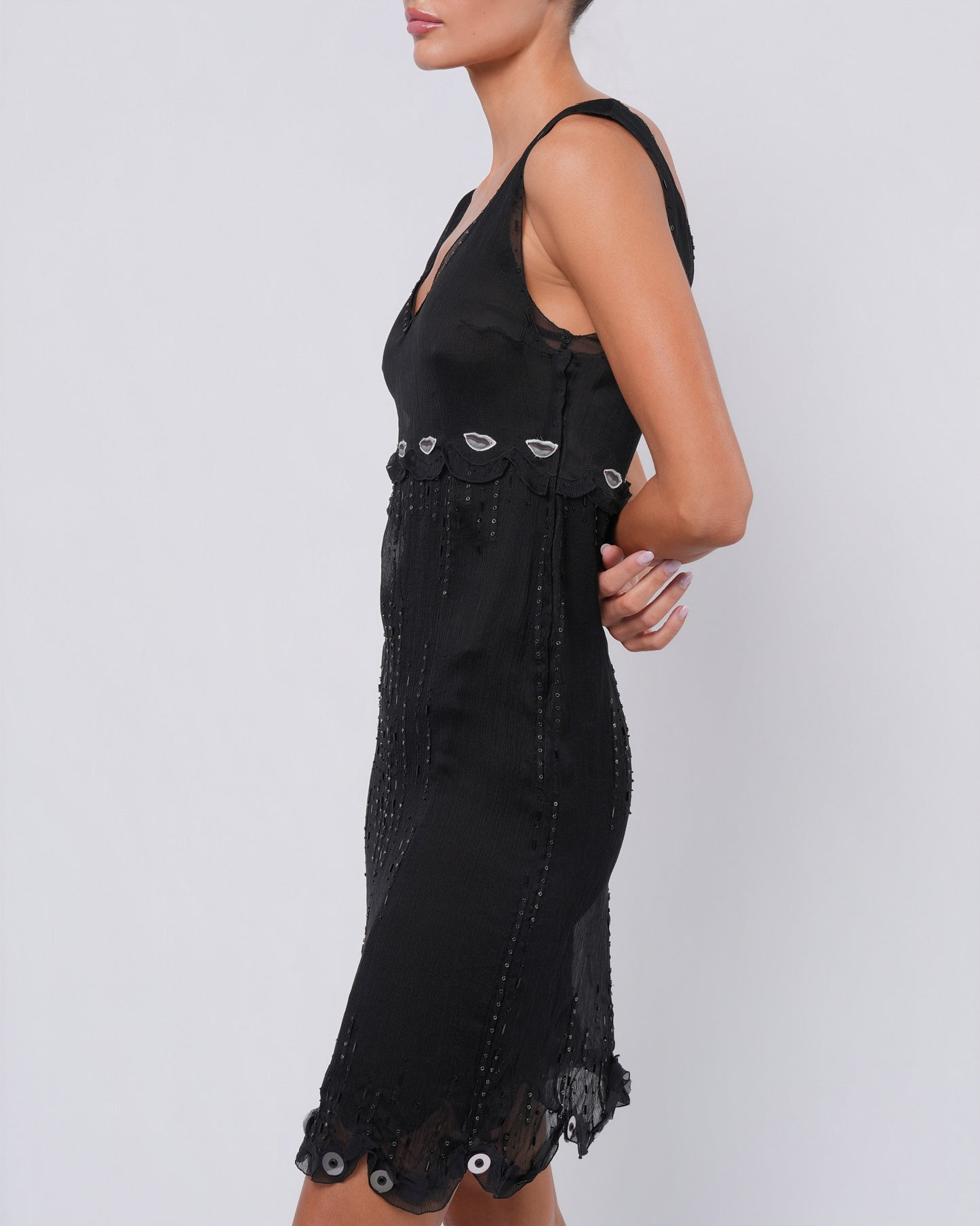 SS 2000 Silk Embroidered Dress with Lip Motif