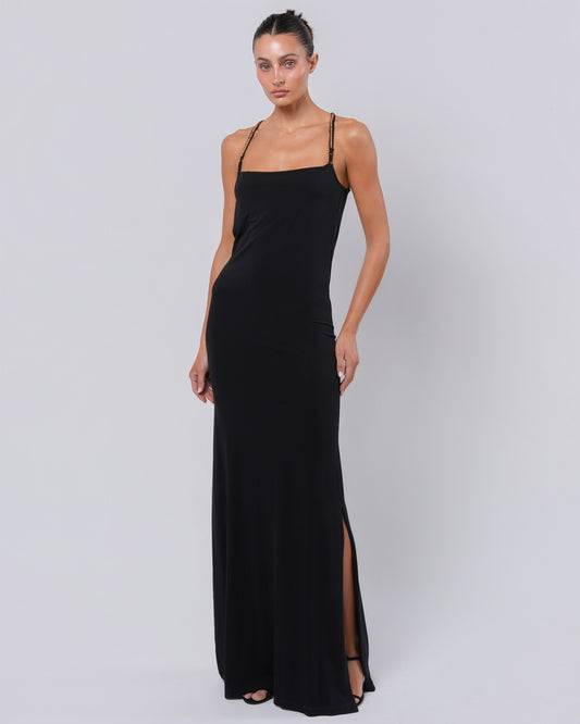 Backless Gown with Bead Detail