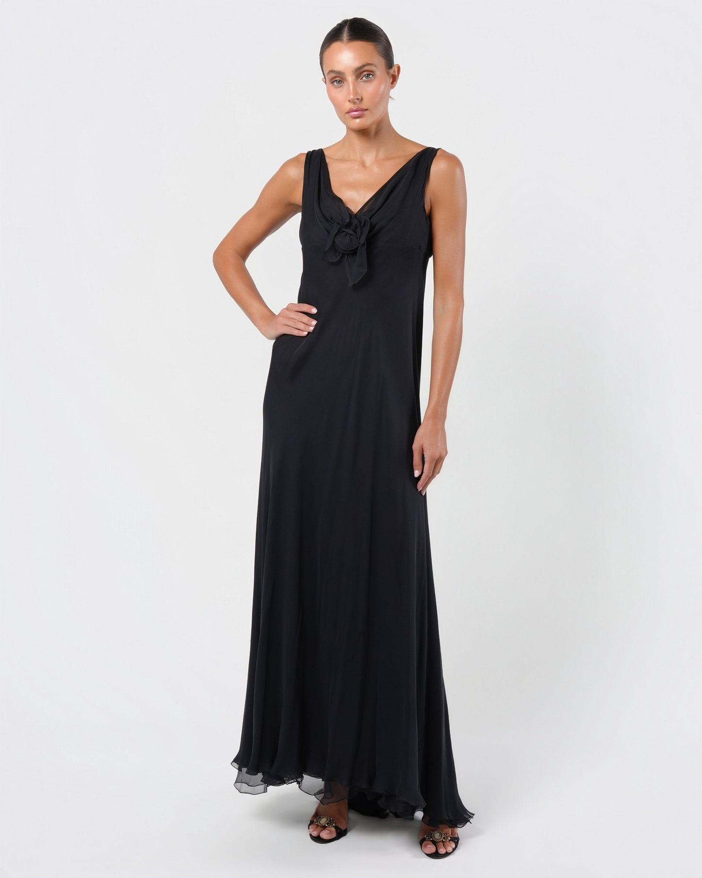 2000s Silk Gown With Watteau Cape