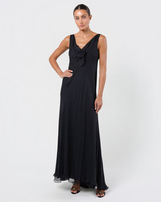 2000s Silk Gown With Watteau Cape