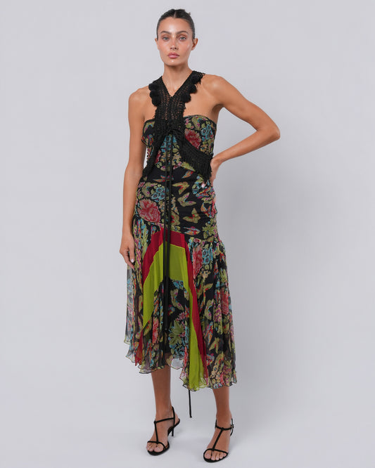 FW 2002 Runway Esquimeau Printed Bias Cut Silk Dress