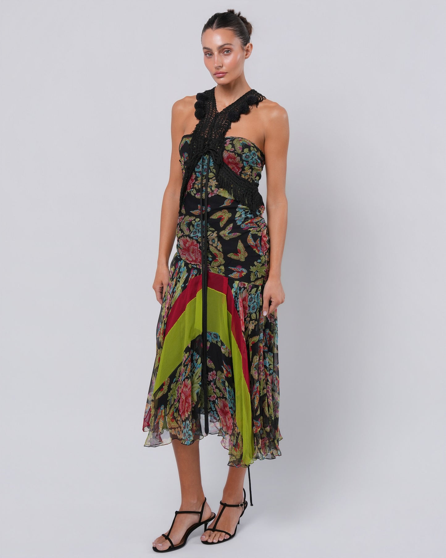 FW 2002 Runway Esquimeau Printed Bias Cut Silk Dress