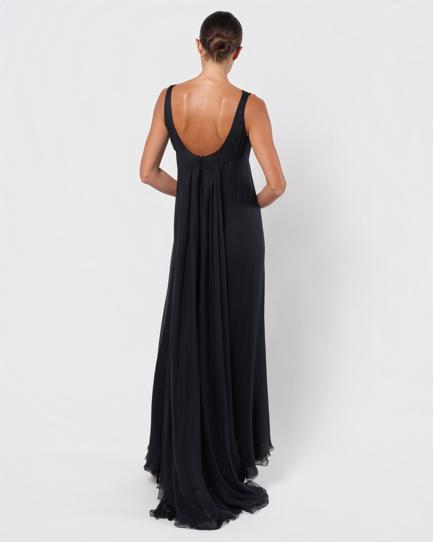 2000s Silk Gown With Watteau Cape