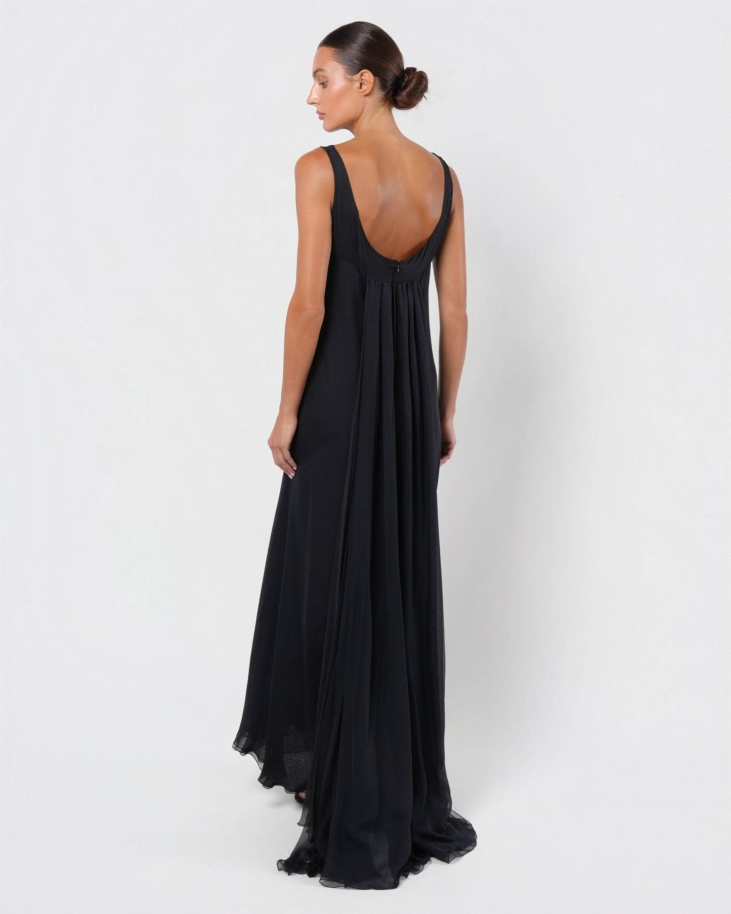 2000s Silk Gown With Watteau Cape