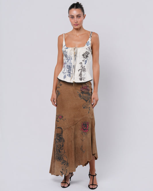 SS 2003 Tattoo Print Suede Skirt