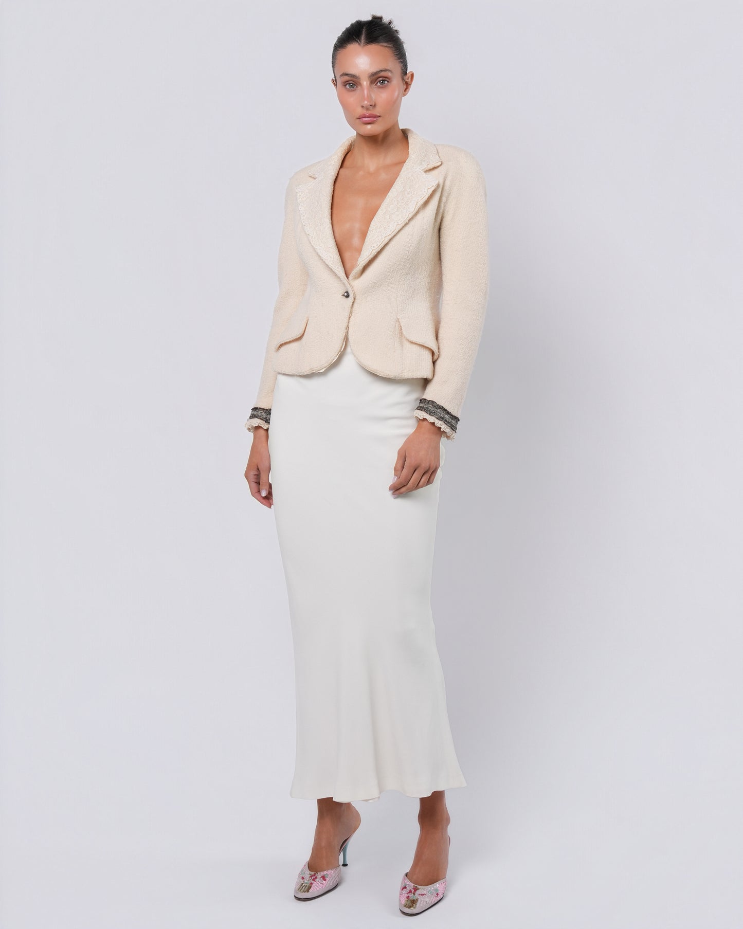 SS 1998 Lace Trimmed Cameo Button Runway Jacket