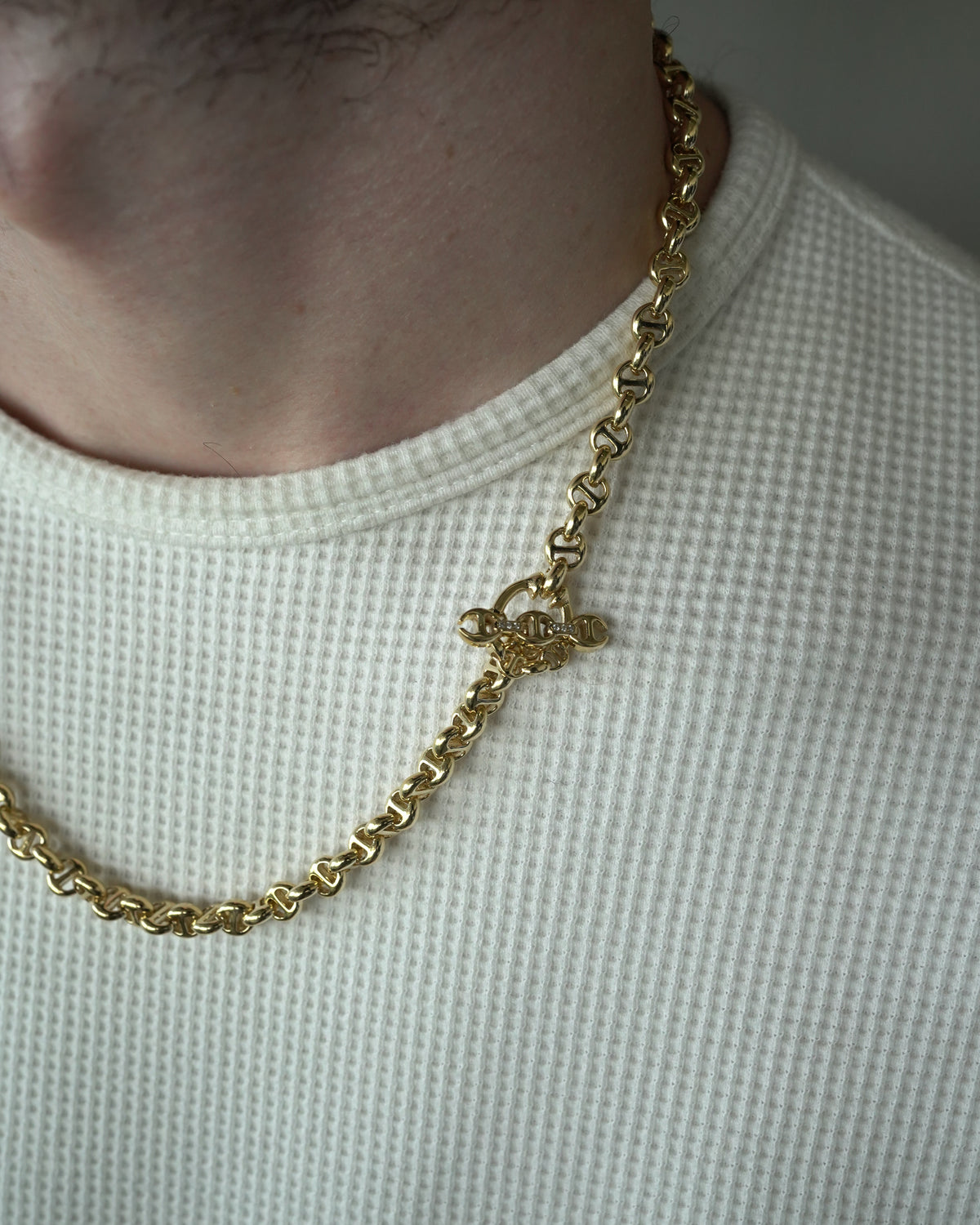 5MM 18k Yellow Gold Open-Link Necklace w/ Diamond Toggle