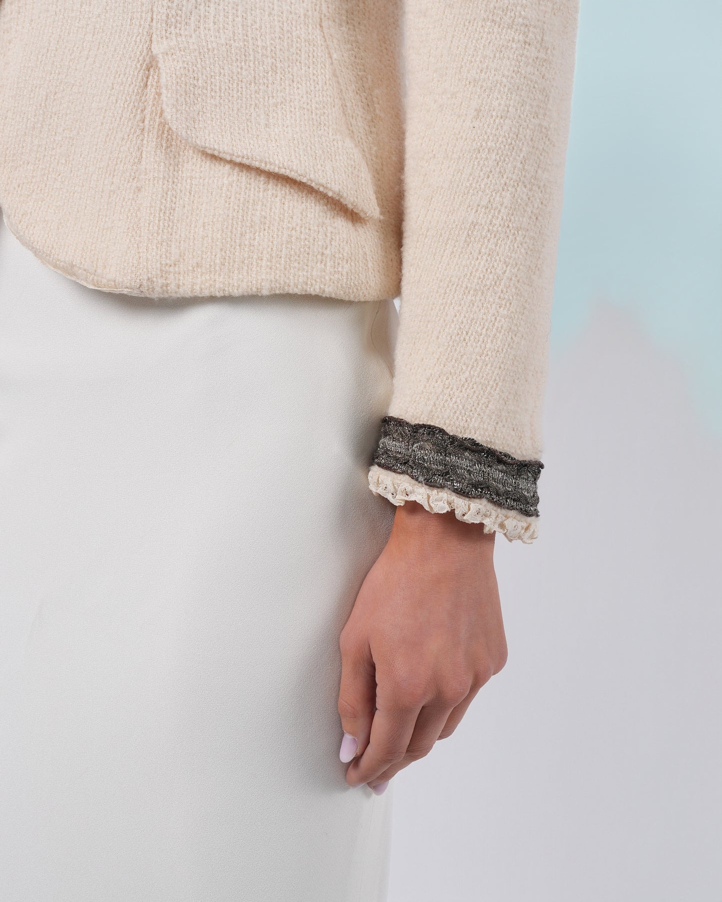 SS 1998 Lace Trimmed Cameo Button Runway Jacket