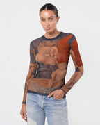 SS 1995 Fouquet "Melun Diptych" Print Long Sleeve Mesh Top