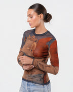 SS 1995 Fouquet "Melun Diptych" Print Long Sleeve Mesh Top