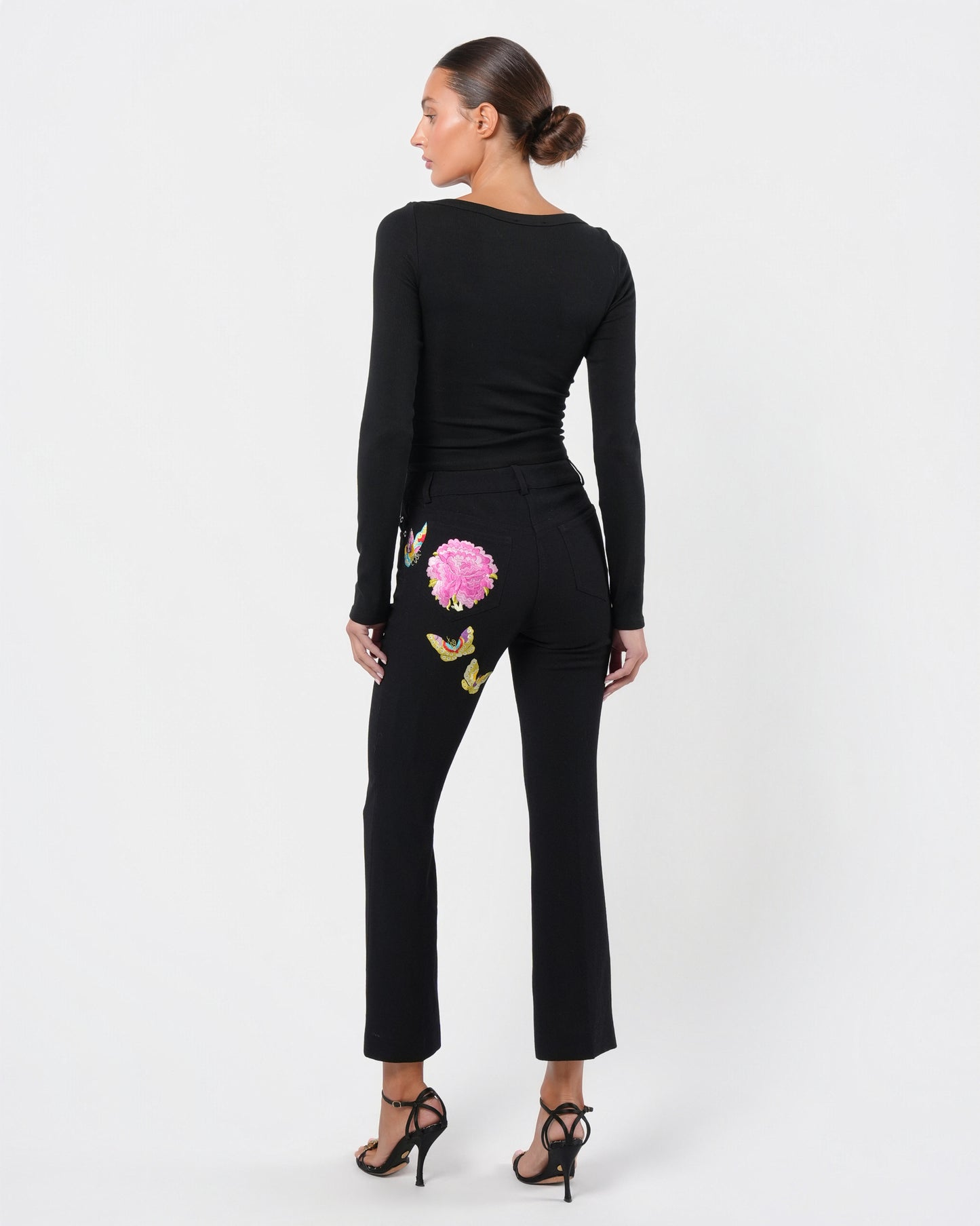 FW 2002 Flower And Butterfly Embroidered Pants