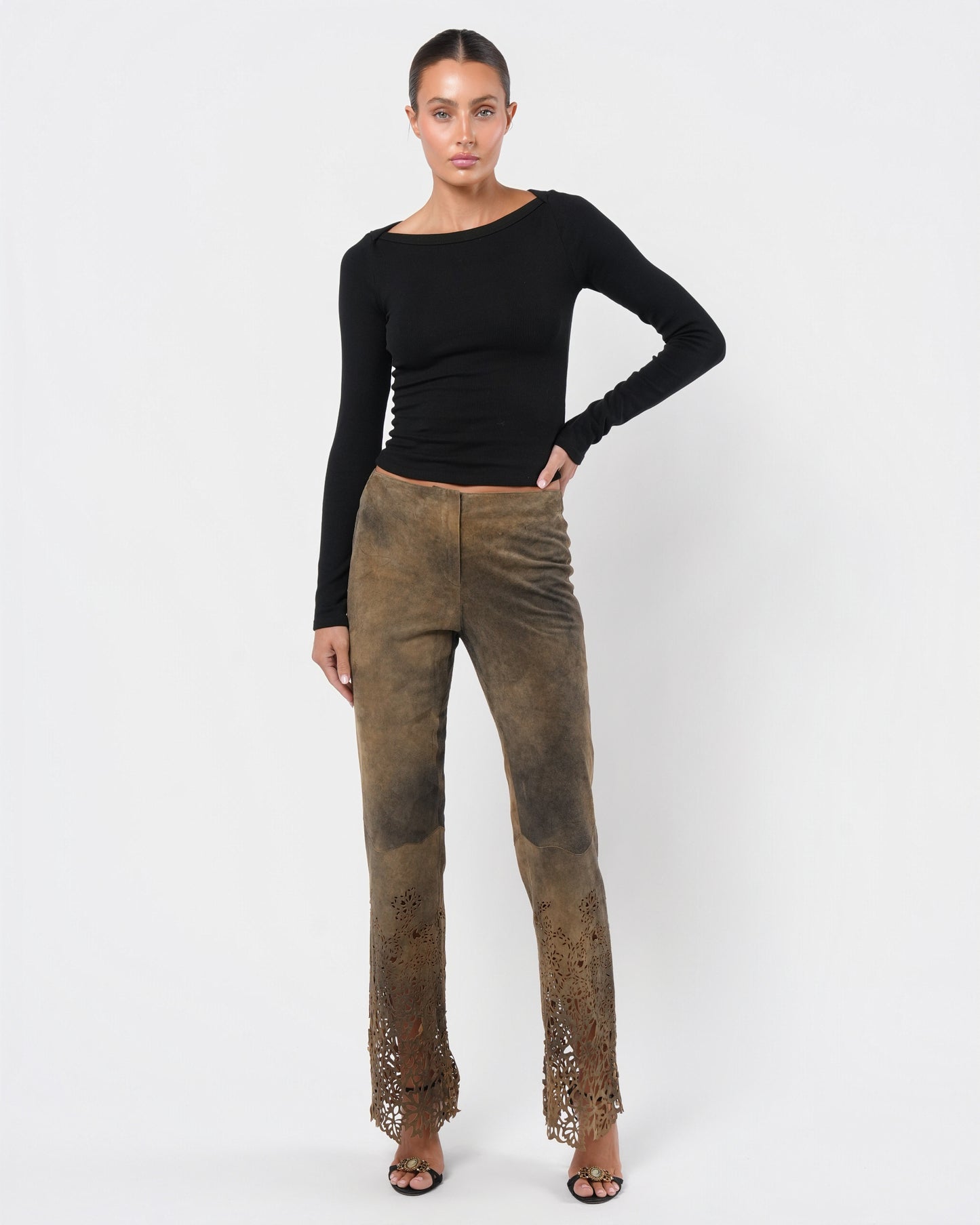 Low Rise 2000s Suede Laser Cut Pants
