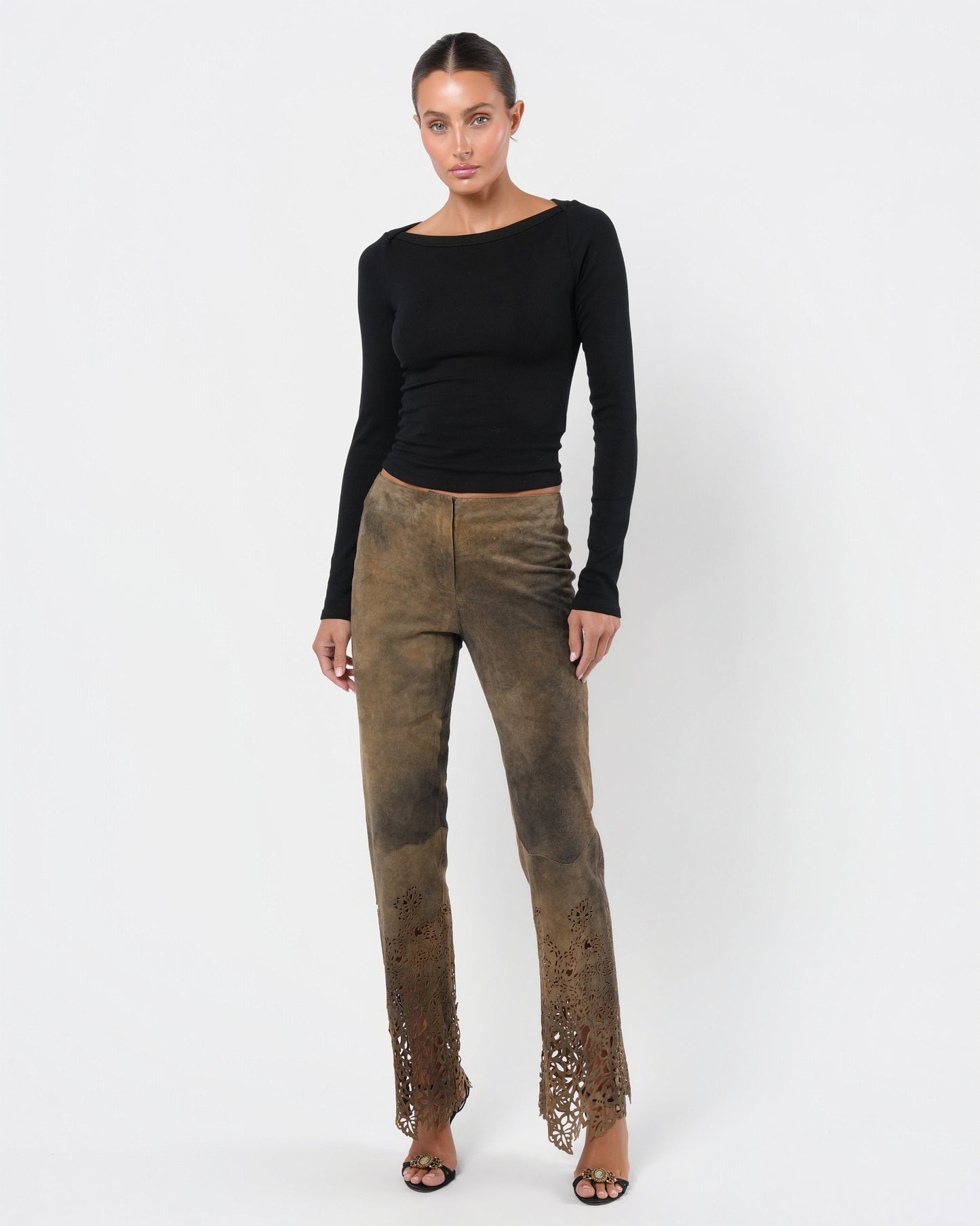 Low Rise 2000s Suede Laser Cut Pants