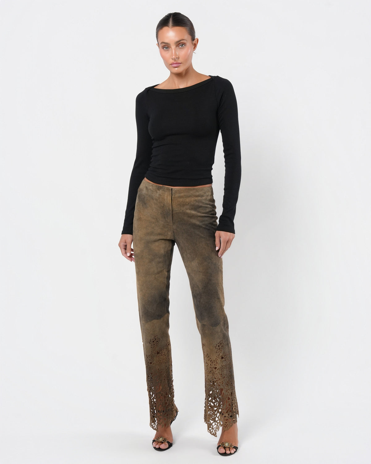 Low Rise 2000s Suede Laser Cut Pants
