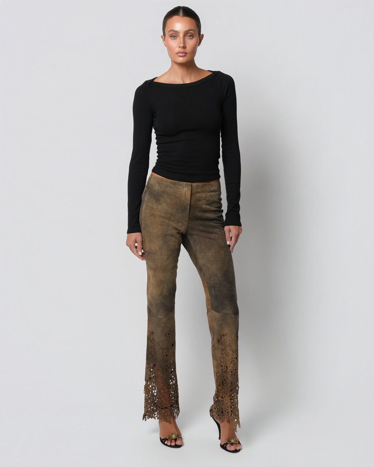 Low Rise 2000s Suede Laser Cut Pants