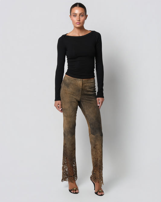 Low Rise 2000s Suede Laser Cut Pants