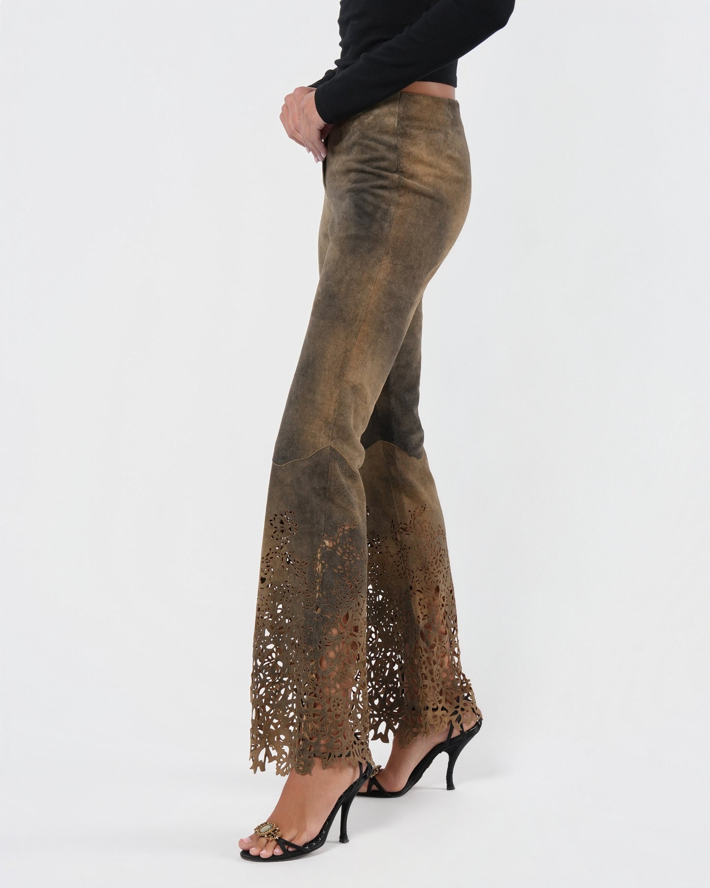 Low Rise 2000s Suede Laser Cut Pants