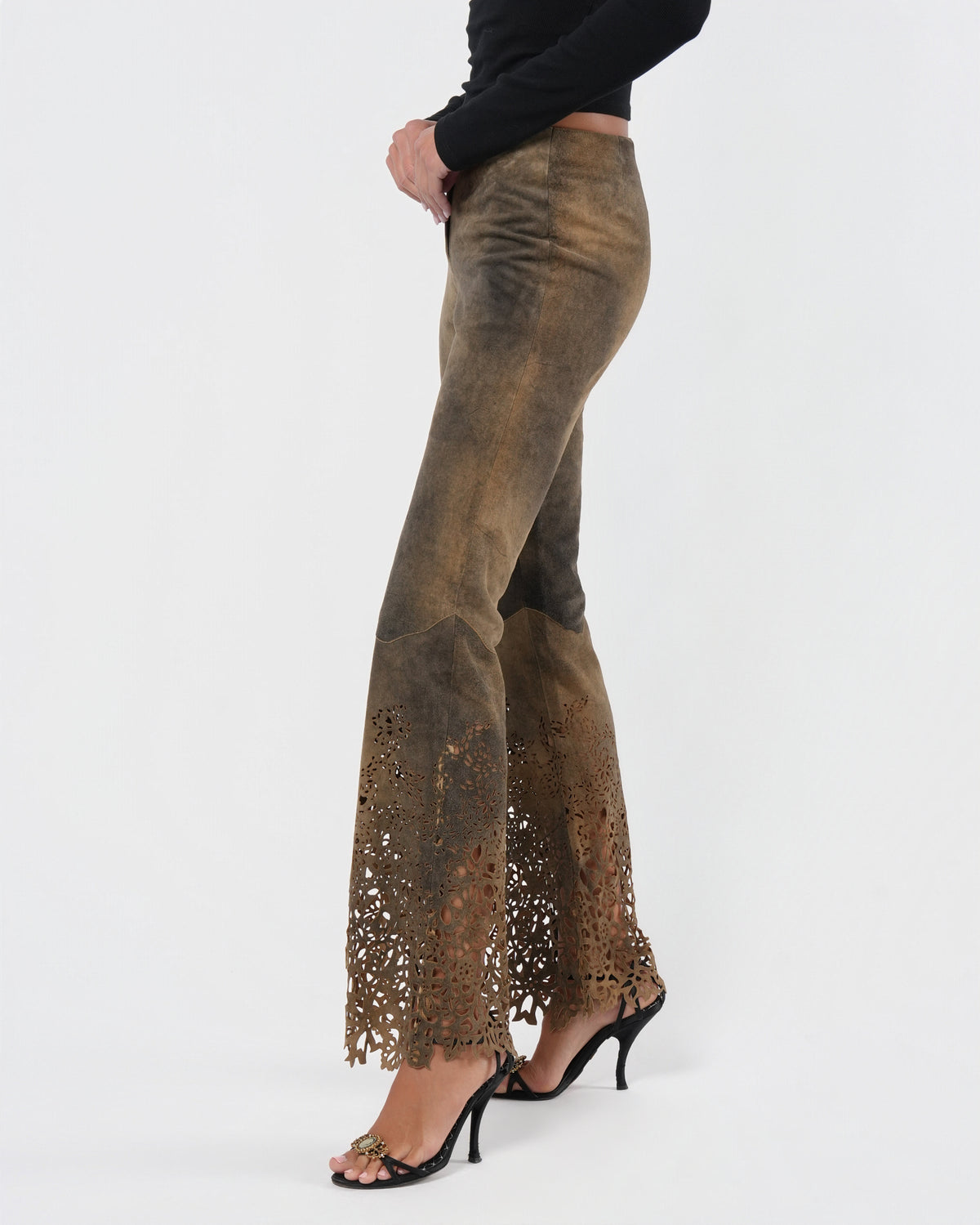 Low Rise 2000s Suede Laser Cut Pants