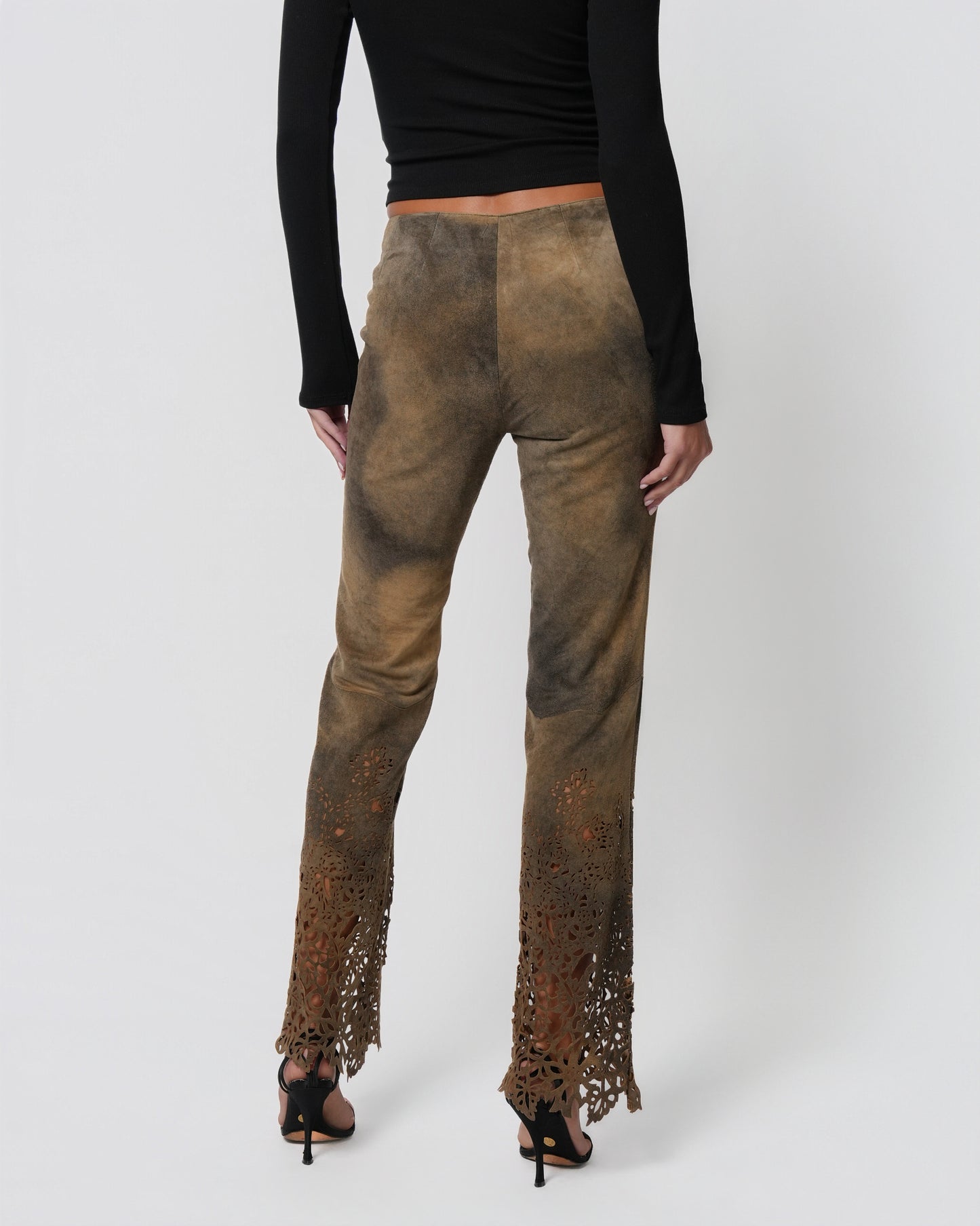 Low Rise 2000s Suede Laser Cut Pants