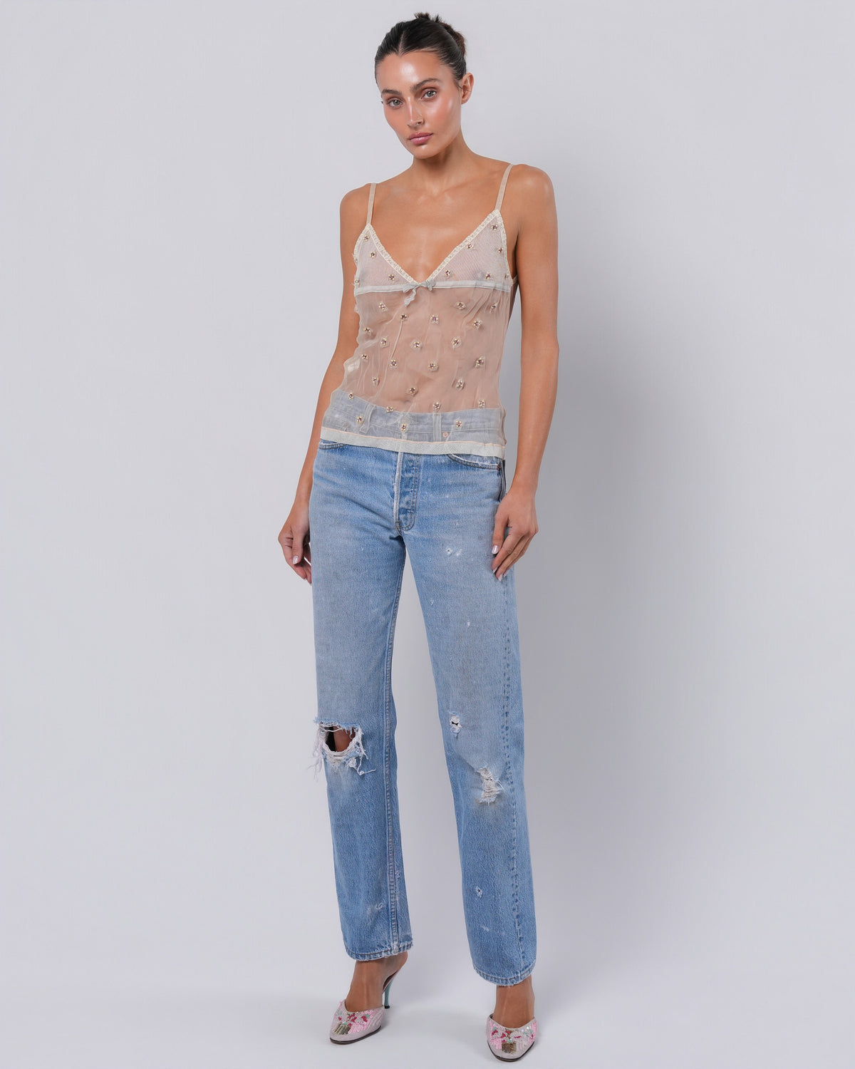 2004 Tulle Top With Beaded Embellishment