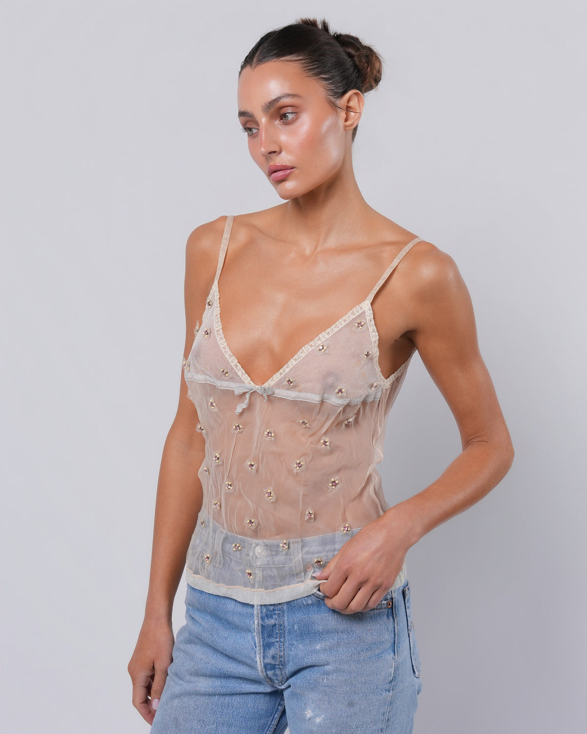 2004 Tulle Top With Beaded Embellishment