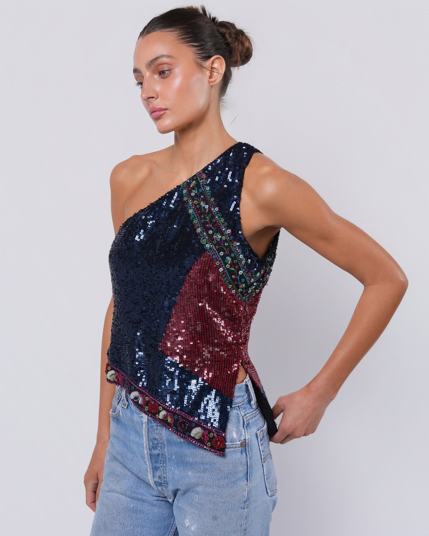 FW 2000 Sequined Asymmetrical Top