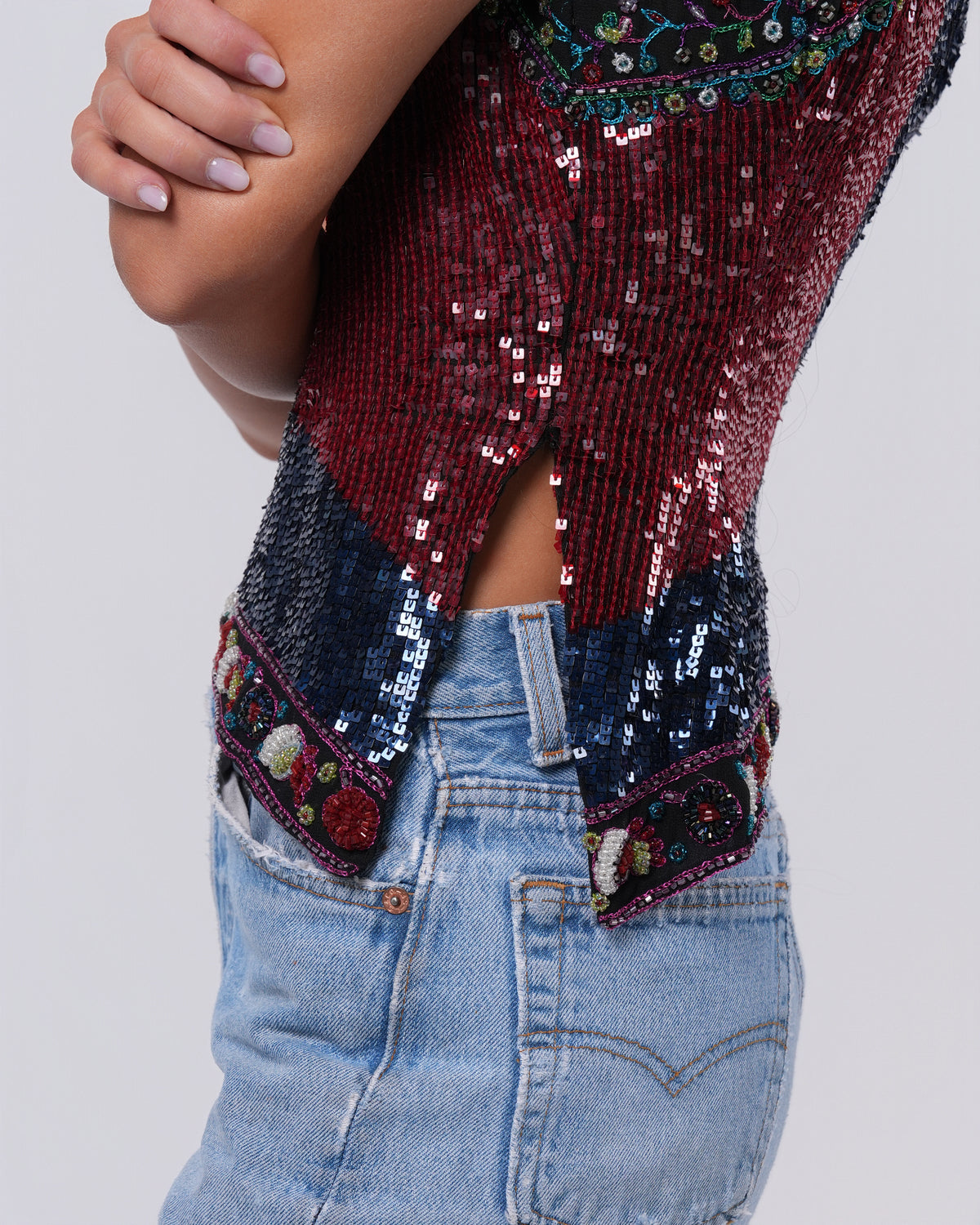 FW 2000 Sequined Asymmetrical Top