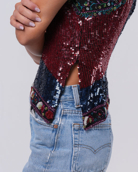 FW 2000 Sequined Asymmetrical Top