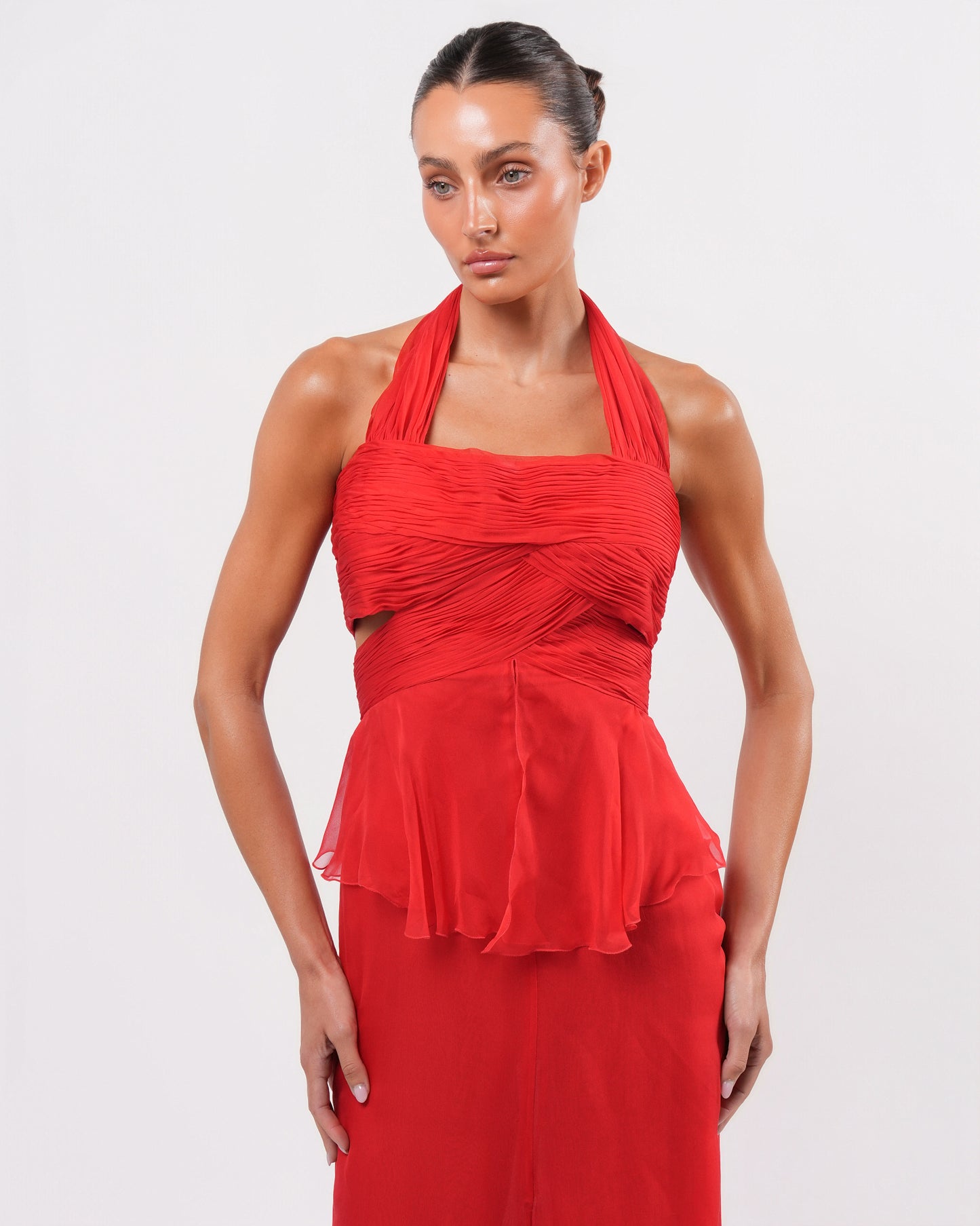 SS 2007 Pleated Silk Chiffon Gown With Open Back