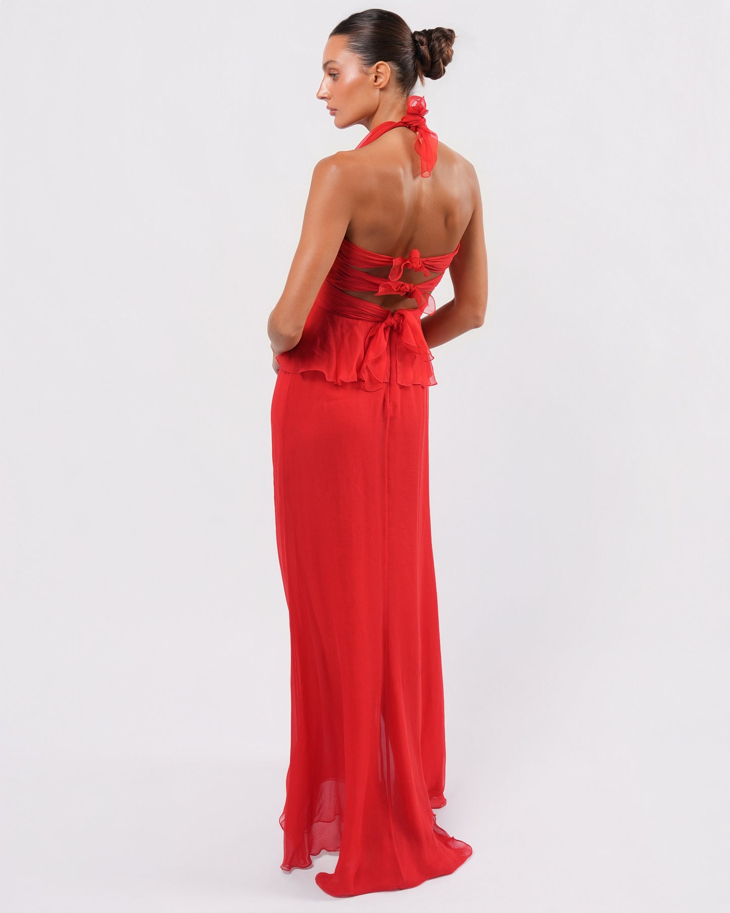 SS 2007 Pleated Silk Chiffon Gown With Open Back