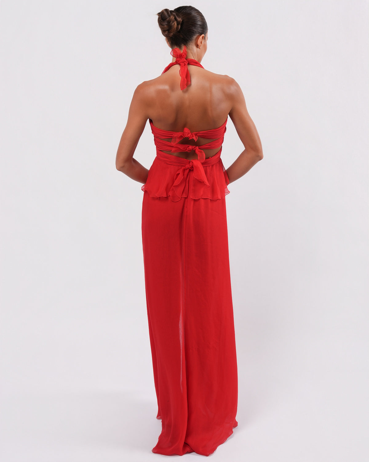 SS 2007 Pleated Silk Chiffon Gown With Open Back