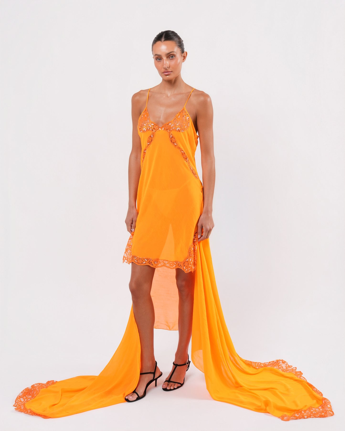 Orange Wrap Dress With Lace Detail