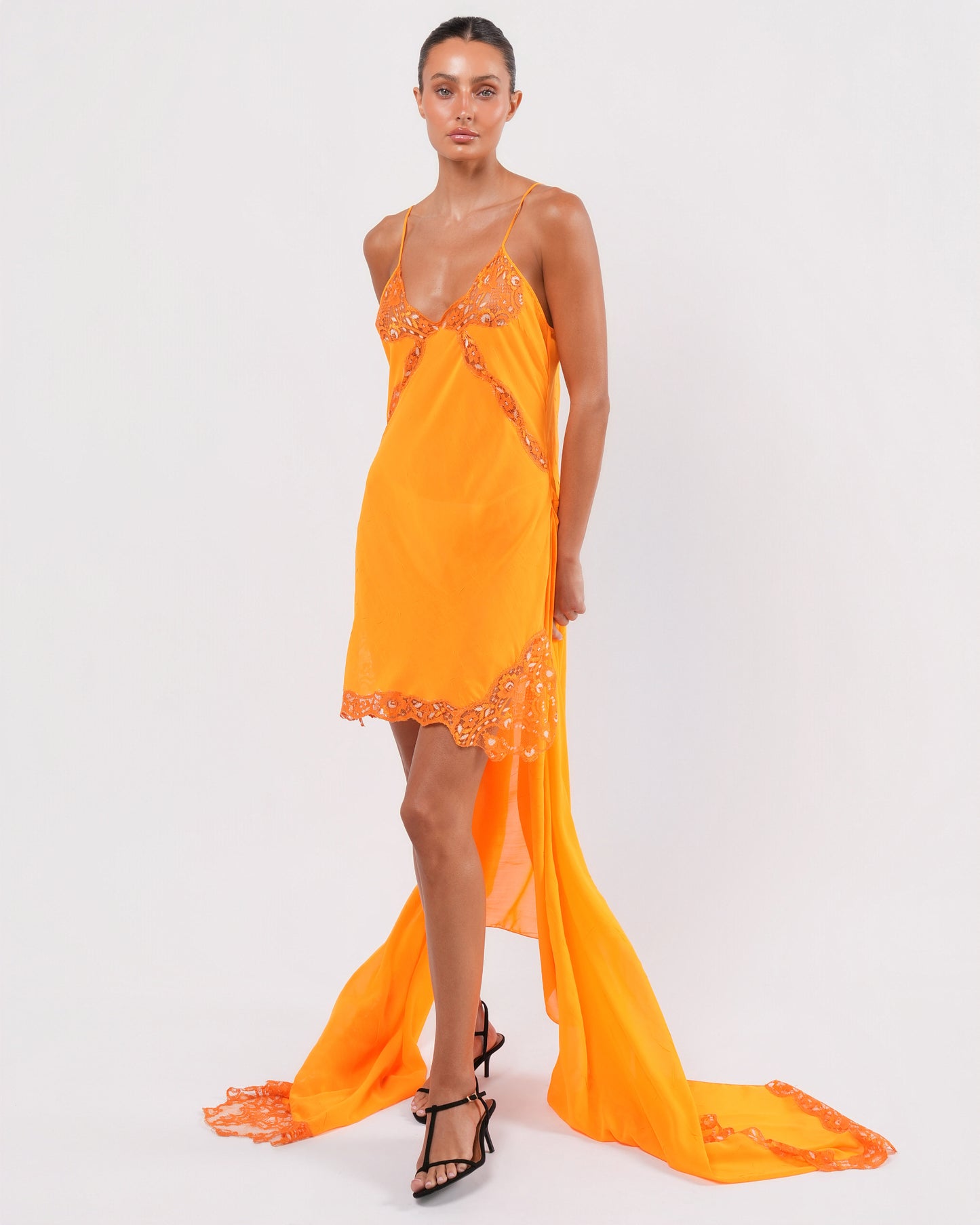 Orange Wrap Dress With Lace Detail