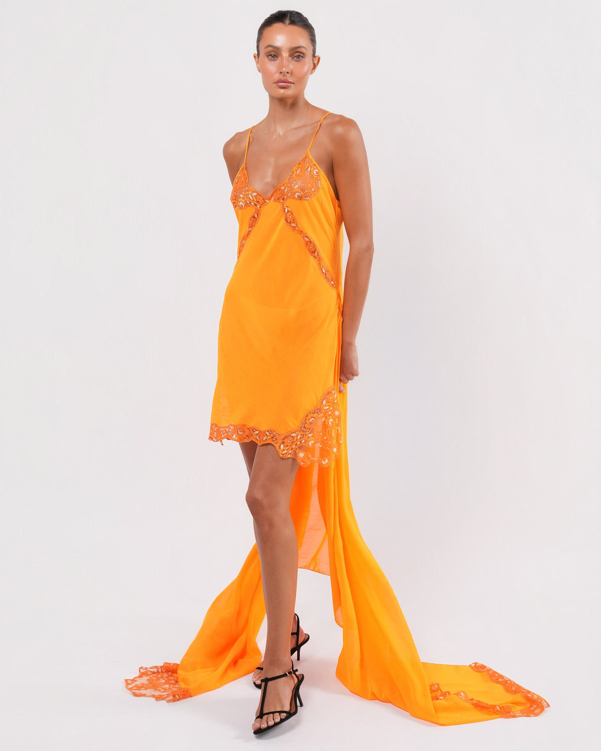 Orange Wrap Dress With Lace Detail