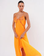 Orange Wrap Dress With Lace Detail